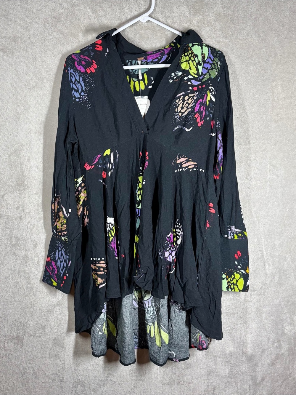 Free People NWT Field of Butterflies Tunic Size S Black Flowy Dark Fairy Nature